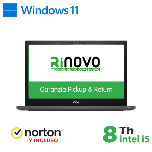 NOTEBOOK DELL LATITUDE 7490 14" INTEL i5-8GEN 16GB RAM 256GB SSD WINDOWS 11 PRO + NORTON ANTIVIRUS cod.RN42532312