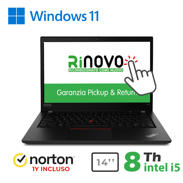 NOTEBOOK LENOVO T490 14" TOUCH INTEL i5-8GEN 16GB RAM 240GB SSD WINDOWS 11 PRO + NORTON ANTIVIRUS cod.RN82532312