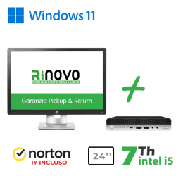 ULTRA MINI PC DM HP 600-800 G3 ULTRA MINI PC DM INTEL i5-7GEN 16GB RAM 480GB SSD WIN 11 PRO + NORTON 1ANNO + MONITOR HP E242 24