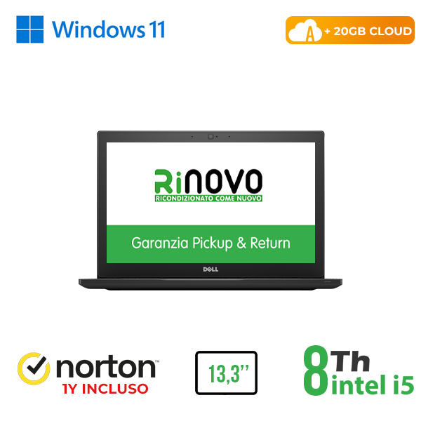 NOTEBOOK DELL 7390 13,3" INTEL i5-8GEN 16GB RAM 480GB SSD WINDOWS 11 PRO + NORTON ANTIVIRUS + 20GB CLOUD cod.RN42534314