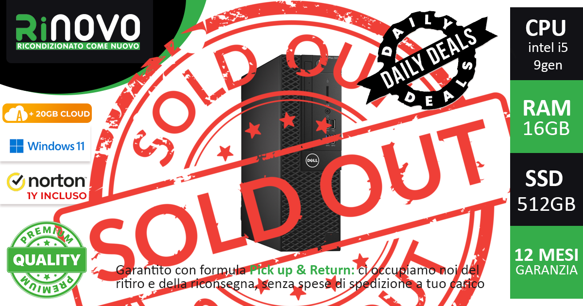 Promo Social PC DELL SFF Optiplex 3050M INTEL i5-9gen 16GB Ram 512GB ssd WIN11 PRO + Norton Antivirus 1 anno e 20GB di Cloud per sempre su Amaryllo