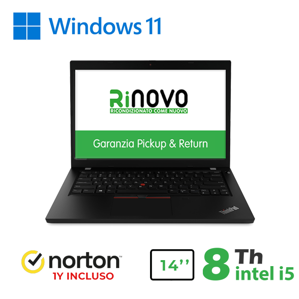 NOTEBOOK LENOVO L490 14" INTEL i5-8GEN 16GB RAM 240GB SSD WINDOWS 11 PRO + NORTON ANTIVIRUS cod.RN82532311