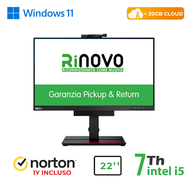 TINY-IN-ONE LENOVO 22" gen3 M710q INTEL i5-7GEN 16GB RAM 256GB SSD WINDOWS 11 PRO + NORTON ANTIVIRUS + 20GB CLOUD cod.RN89532313