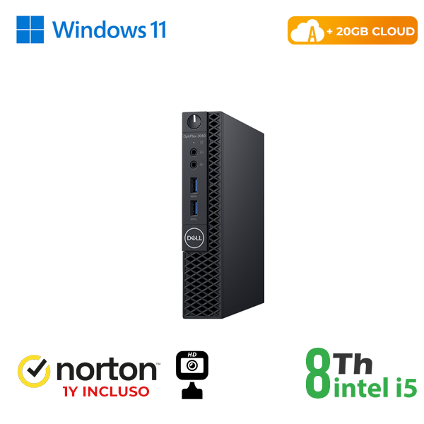 Mini PC DELL Optiplex 3060-5060M INTEL i5-8GEN 8GB RAM 256GB SSD WIN 11 PRO WEBCAM + NORTON ANTIVIRUS + 20GB CLOUD cod.RN45522381