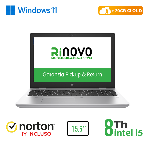 NOTEBOOK HP 650 G5 15,6" INTEL i5-8GEN 8GB RAM 256GB SSD WINDOWS 11 PRO + NORTON ANTIVIRUS + 20GB CLOUD cod.RN62522312