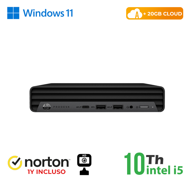 MINI PC HP 600 G6 DM INTEL i5-10GEN 8GB RAM 256GB SSD WIN 11 PRO UPG WEBCAM + NORTON ANTIVIRUS + 20GB CLOUD cod.RN65522381