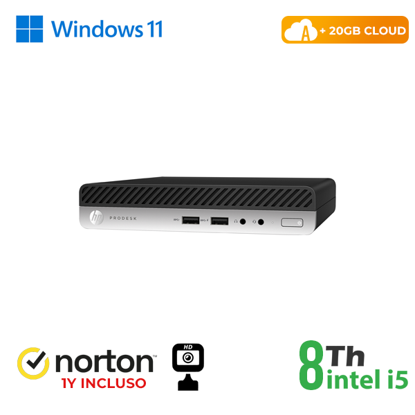 MINI PC HP 400 G4 INTEL i5-8GEN 8GB RAM 256GB SSD WIN 11 PRO UPG WEBCAM + NORTON ANTIVIRUS + 20GB CLOUD cod.RN65522382