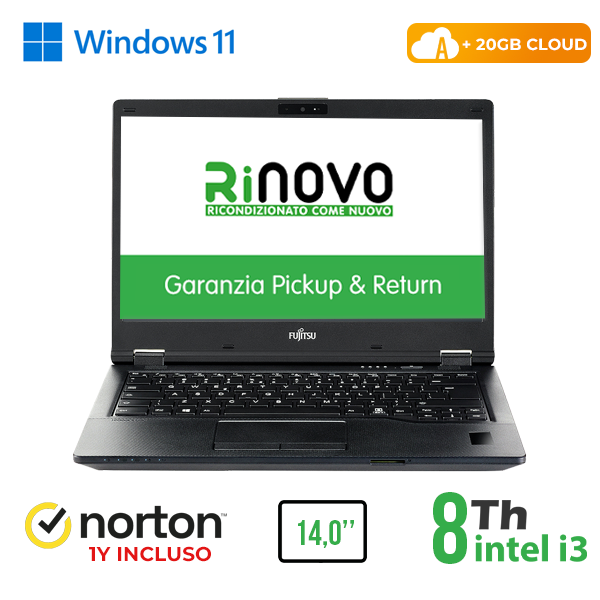NOTEBOOK FUJITSU E549 14" INTEL i3-8GEN 8GB RAM 256GB SSD WINDOWS 11 PRO + NORTON ANTIVIRUS + 20GB CLOUD cod.RN52422311