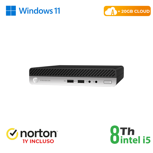 MINI PC HP 400 G4 INTEL i5-8GEN 8GB RAM 256GB SSD WIN 11 PRO UPG + NORTON ANTIVIRUS + 20GB CLOUD cod.RN65522311