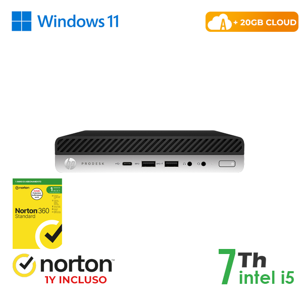 PC HP 600-800 G3 ULTRA MINI PC DM INTEL i5-7GEN 8GB RAM 256GB SSD WIN 11 PRO UPG + NORTON ANTIVIRUS + 20GB CLOUD cod.RN65522312
