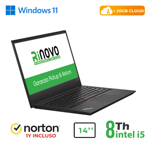 NOTEBOOK LENOVO E490 14" INTEL i5-8GEN 8GB RAM 256GB SSD WIN 11PRO + NORTON ANTIVIRUS + 20GB CLOUD cod.RN82522314