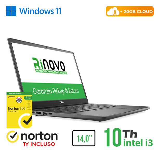 NOTEBOOK DELL 3410 14" INTEL i3-10GEN 8GB RAM 240GB SSD WINDOWS 11 PRO + NORTON ANTIVIRUS + 20GB CLOUD cod.RN42422311