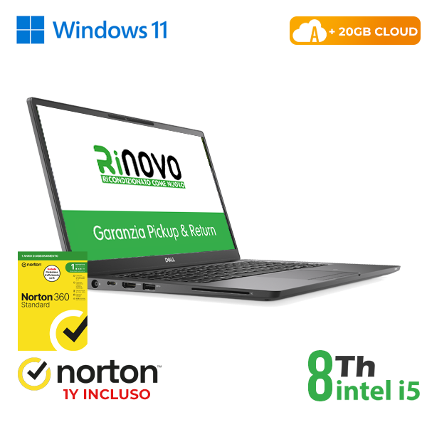 NOTEBOOK DELL LATITUDE 7400 14" INTEL i5-8GEN 16GB RAM 512GB SSD WINDOWS 11 PRO + 20GB CLOUD + NORTON ANTIVIRUS cod.RN42534316
