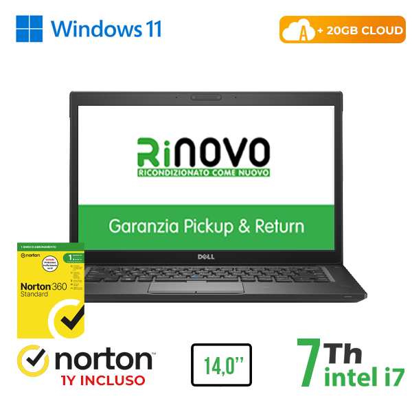 NOTEBOOK DELL LATITUDE 7480 14" INTEL i7-7GEN 8GB RAM 256GB SSD WINDOWS 11 PRO + 20GB CLOUD + NORTON 360 cod.RN42622311