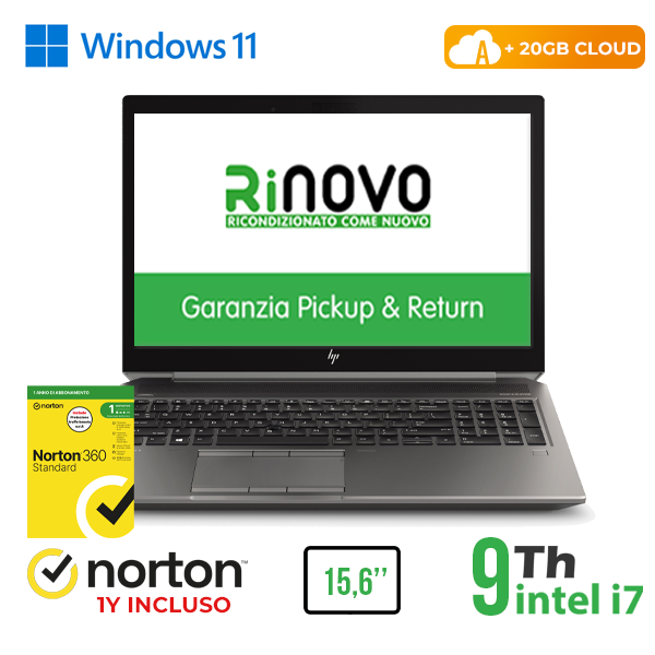 WORKSTATION MOBILE HP ZBOOK G6 15,6" INTEL i7-9GEN 16GB RAM 1TB SSD NVIDIA QUADRO T2000 4GB WINDOWS 11 PRO + NORTON ANTIVIRUS + 20GB CLOUD cod.RN62635311