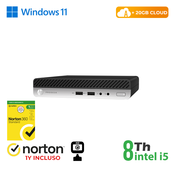 MINI PC HP 400 G4 INTEL i5-8GEN 16GB RAM 256GB SSD WIN 11 PRO UPG + NORTON 360 + 20GB CLOUD + WEBCAM cod.RN65532381