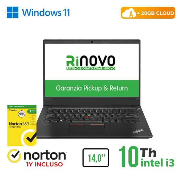 NOTEBOOK LENOVO E14 14" INTEL i3-10GEN 8GB RAM 256GB SSD WIN 11PRO + NORTON 360 + 20GB CLOUD cod.RN82422311