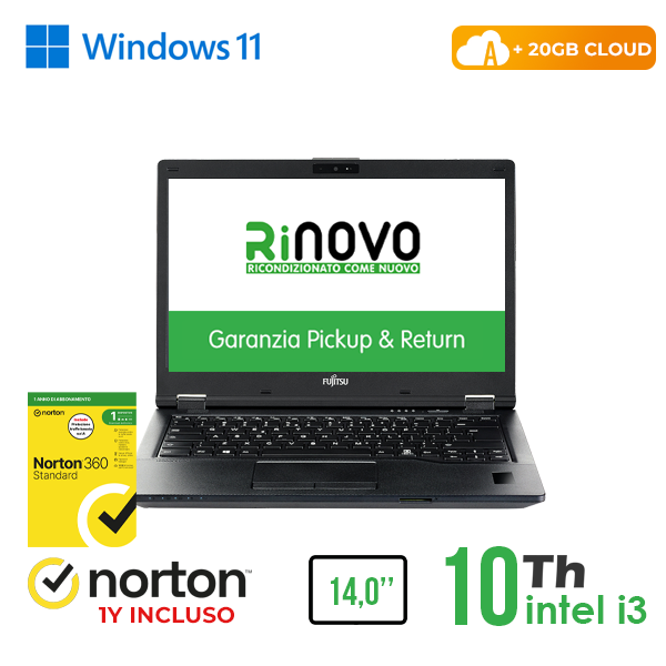 NOTEBOOK FUJITSU 5410 14" INTEL i3-10GEN 8GB RAM 256GB SSD WINDOWS 11 PRO + NORTON ANTIVIRUS + 20GB CLOUD cod.RN52422312