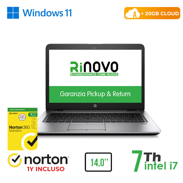 NOTEBOOK HP 840 G4 14" INTEL i7-7GEN 8GB RAM 256GB SSD WINDOWS 11 PRO + 20GB CLOUD + NORTON 360 cod.RN62622312