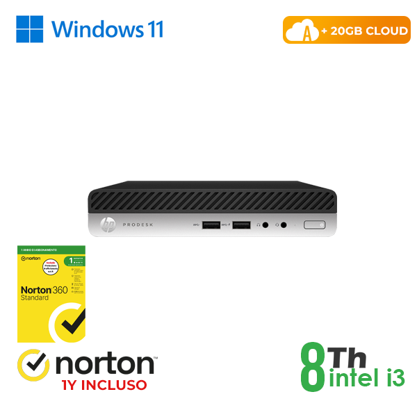 MINI PC HP 400-600 G3 INTEL i3-8GEN 8GB RAM 256GB SSD WIN 11 PRO UPG + NORTON 360 + 20GB CLOUD cod.RN65422311