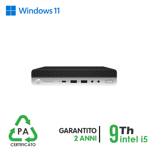 MINI PC HP 600-800 G5 INTEL i5-9GEN 16GB RAM 256GB SSD WIN 11 PRO CERTIFICATO PER PA GARANZIA 24MESI cod.PA65532211