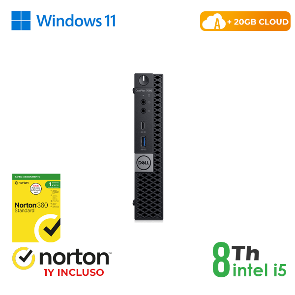 Mini PC DELL Optiplex 7060M INTEL i5-8GEN 16GB RAM 256GB SSD HDMI WIN 11 PRO + WEBCAM + NORTON 360 + 20GB CLOUD cod.RN45532381