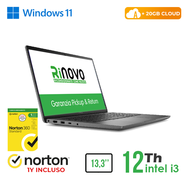NOTEBOOK DELL 3340 13,3" INTEL i3-12GEN 8GB RAM 256GB SSD HDMI WINDOWS 11 PRO + NORTON 360 + 20GB CLOUD cod.RN42422314