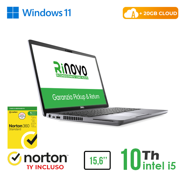 NOTEBOOK DELL E5510 15,6" INTEL i5-10GEN 8GB RAM 256GB SSD WINDOWS 11 PRO + NORTON 360 + 20GB CLOUD cod.RN42522320